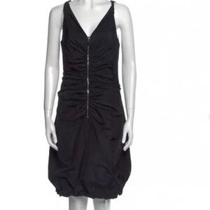 Dolce & Gabbana Black Ruched Bubble Hem Dress size 42 Front Zip Cocktail Mini